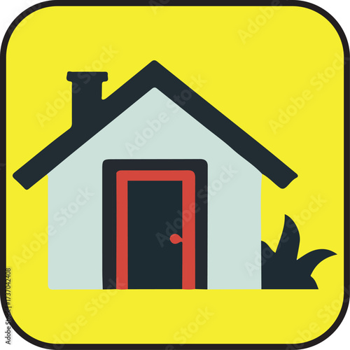 Simple house icon design with chimney and grass vector illustration background