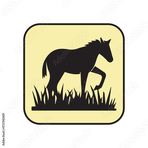 Elegant horse silhouette in a pasture, conveying freedom and natural beauty, simple design