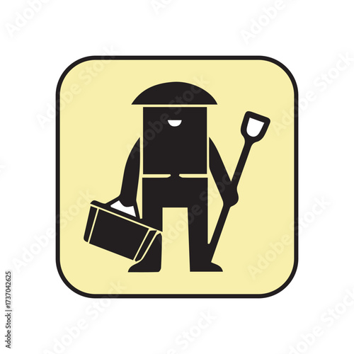 Minimalist icon depicting a farmer or agricultural worker carrying tools illustration