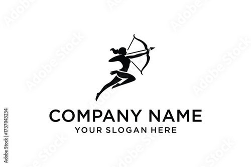 Archer woman silhouette logo design 