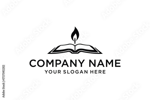 Book and candle logo design vector icon