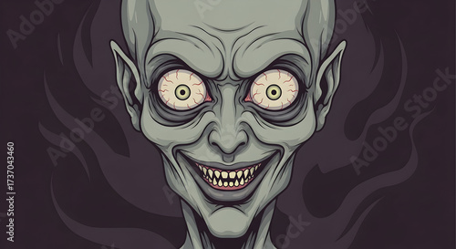 Wallpaper Mural Creepy Pale Character Smiling with Wide Eyes Illustration Torontodigital.ca