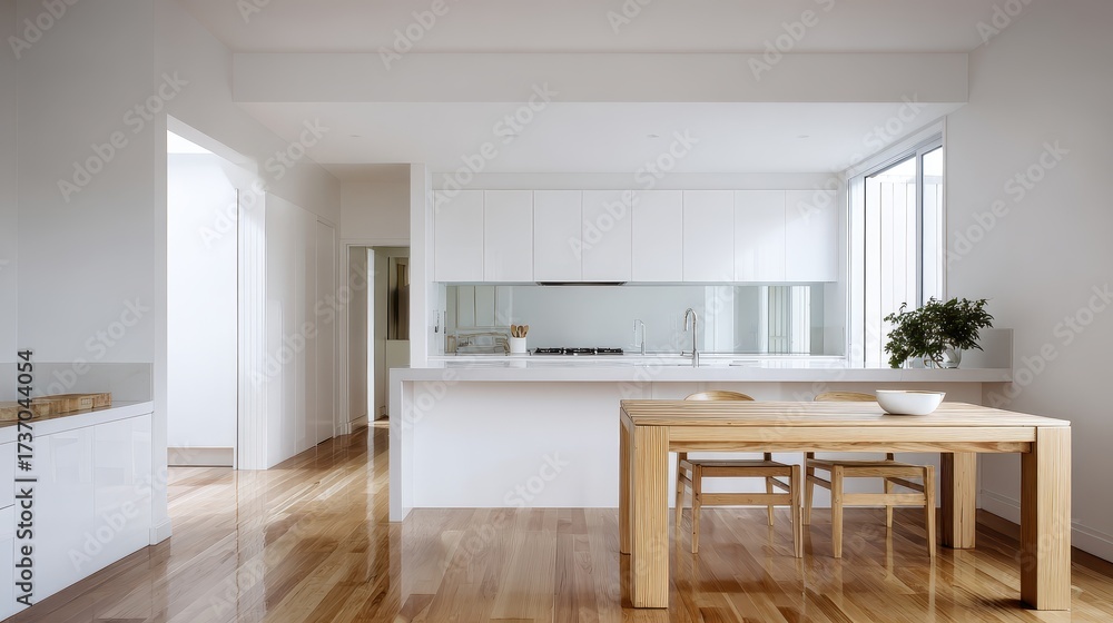 Fototapeta premium A kitchen with a table and chairs in it