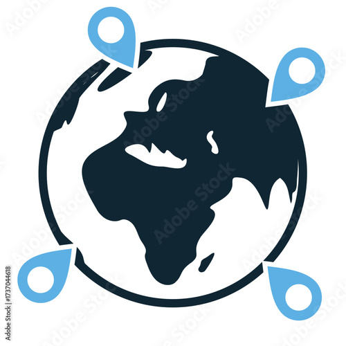 Global destination icon vector. Ideal for international travel, worldwide delivery, and broad targeting themes. This graphic symbolizes a pinpoint on a world map or universal goal.