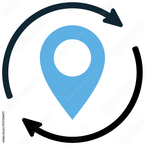 Change location icon vector. Ideal for settings, repositioning, and address modification themes. This graphic signifies the action of moving a map marker or updating a geographical setting.