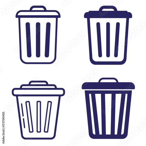 Collection of four different vector style trash bin icons for website and app design