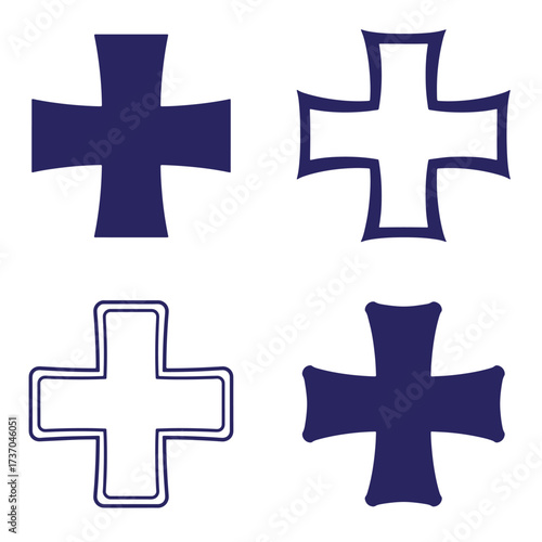 Four variations of a maltese cross symbol in various styles and outlines on white