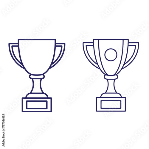 Minimalist outline illustrations of two different trophies for achievement and award concepts