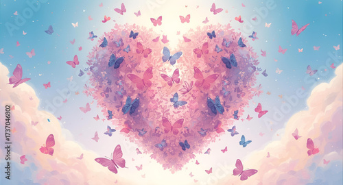 Heart with pastel butterflies