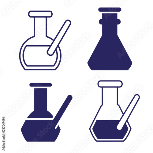 Set of four science laboratory beaker and flask silhouettes with different shapes