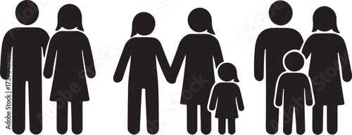 Diverse Family Silhouettes: A collection of stick figure-style silhouettes of families, celebrating the beauty of diverse family structures. representing different relationships and connections.