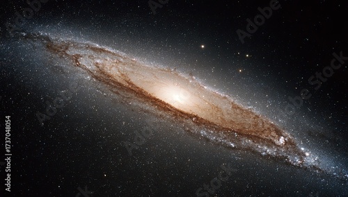 Majestic spiral galaxy viewed from above, vast, luminous central bulge, sprawling arms, deep space