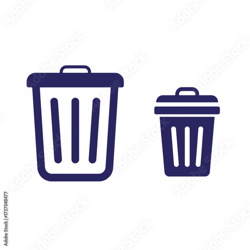 Simple vector illustration of two trash can icons in blue color isolated on white