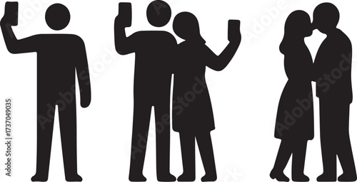 Capture and Connect: Silhouettes share intimate moments and solitary self-expression via phone. Representing connectivity and sharing through technology, reflecting modern communication