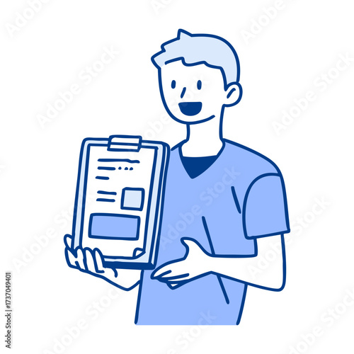 説明をする施術スタッフの男性のイラスト