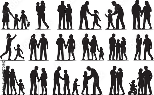 Family Silhouettes: A collection of meticulously crafted black silhouettes depicting a diverse array of family moments, each a poignant reflection of love, connection.