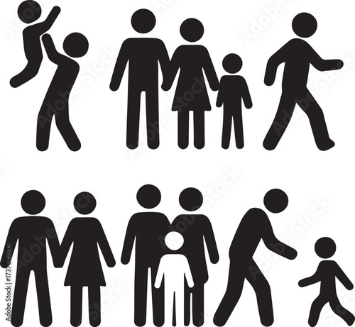 Family Dynamics: This photo encapsulates various family configurations in a simple, universally recognizable style. These stick figures depict a range of family interactions. 