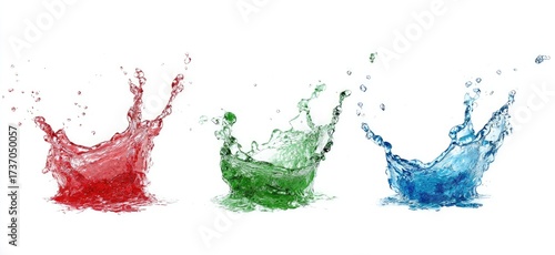 Colorful water splashes on white background