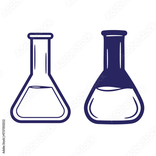 Two erlenmeyer flasks outline vector illustration representing scientific experimentation and laboratory work