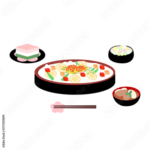 ひな祭りのお祝い食事のイラスト