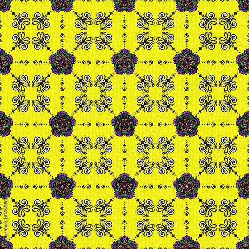 Bold and vibrant yellow seamless Thai pattern. The intricate motifs create a joyful and energetic atmosphere. Perfect for fashion, packaging, or striking decoration designs.