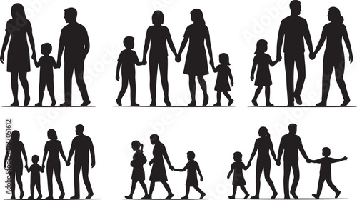 Silhouette Family: A heartwarming series of silhouettes depicting families of various compositions, symbolizing unity, love, and togetherness.