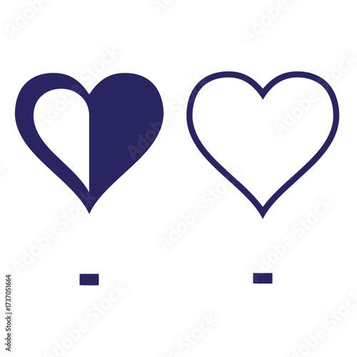 Two heart shapes one solid and one outline representing love and affection concepts