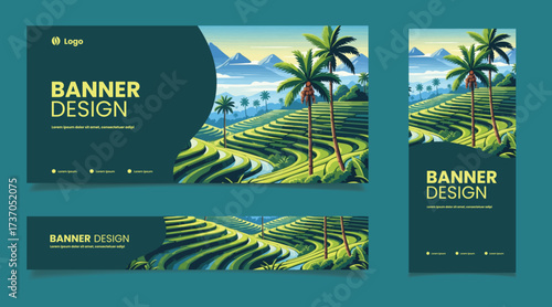 illustration of natural landscape background of agricultural banner template design