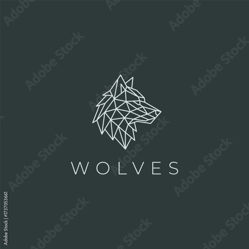Wolf head fierce wild animal line art minimalist logo design.