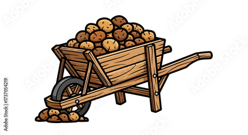 Wooden Cart Filled with Fresh Potatoes