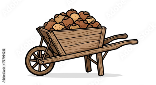 Wooden Cart Full of Harvested Potatoes