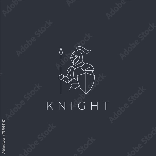 Knight warrior helmet line art minimalist medieval logo design.