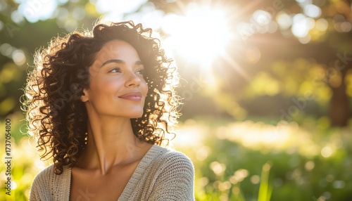 Woman gazes into sunlight