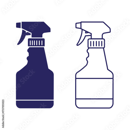 Two simple spray bottle illustrations in a flat graphic style suitable for cleaning or sanitization.