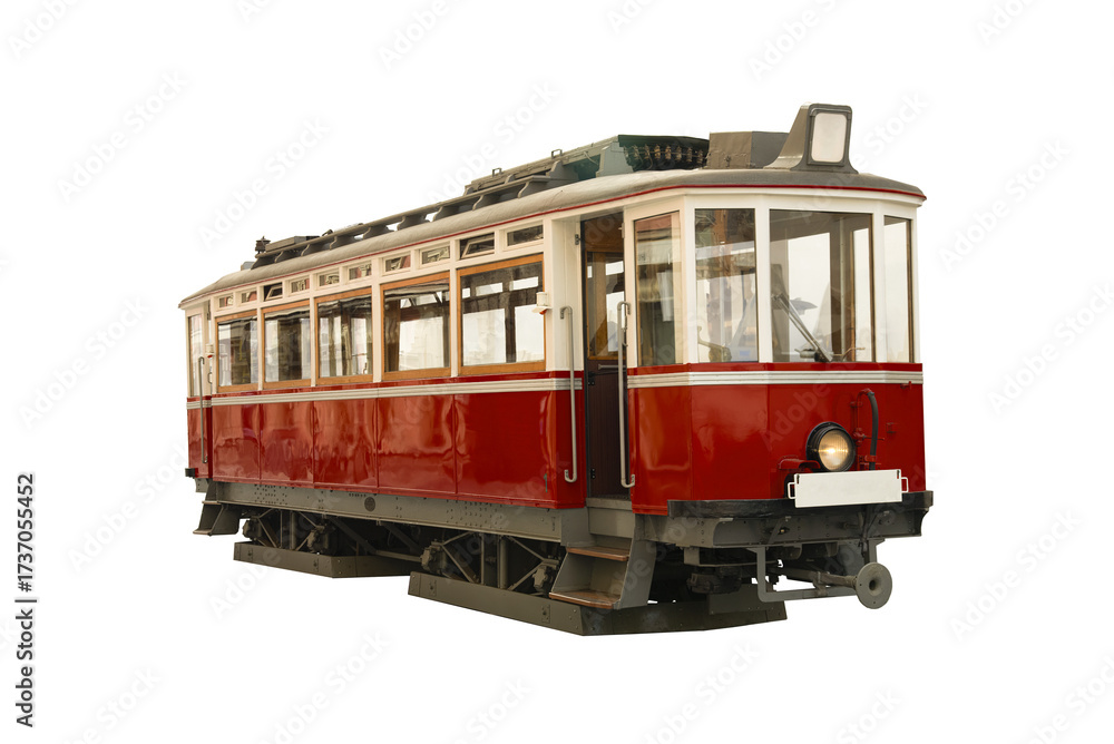 Naklejka premium Vintage city tour red tram in Innsbruck, Austria, isolated transparent png 