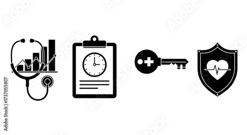 Healthcare, time, security and well-being Symbols of medical progress