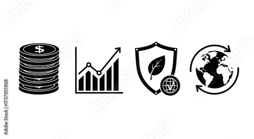 Eco-friendly Business Growth Sustainable Investing and Global Impact Icons