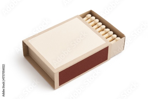Box of wooden matches with striking surface on beige background  