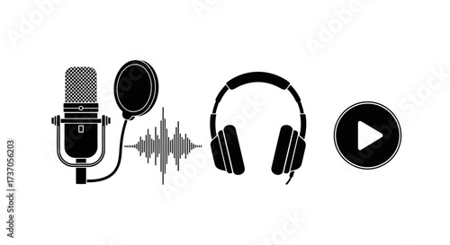Audio Recording and Playback A Set of Icons Representing Sound and Media