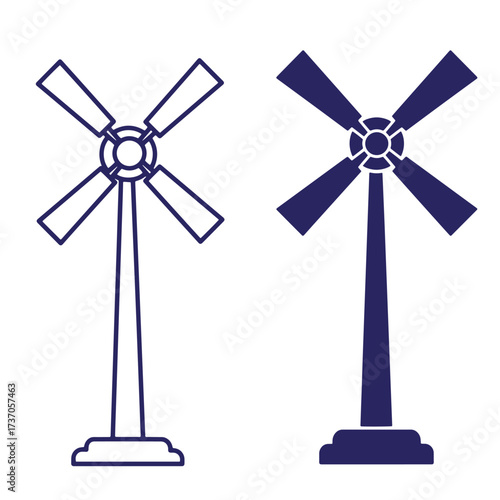 Two stylized silhouettes of wind turbines representing clean energy and sustainable power.