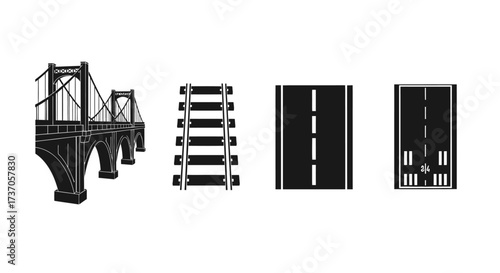 Illustrative Graphic Set of Transportation Infrastructure Elements, Isolated