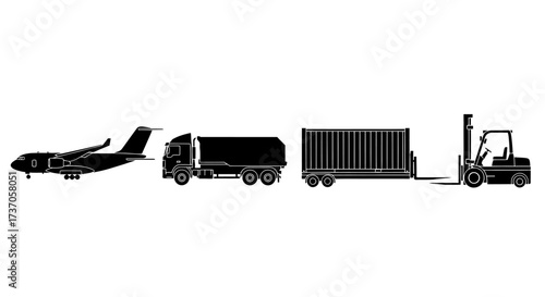Transportation and Logistics Airplanes, Trucks, and Forklifts for Global Shipping