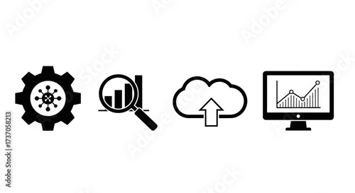 Data Analysis, Cloud Computing, and Business Growth Modern Technology Icons