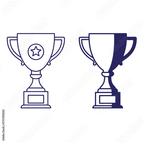 Two trophy icons with a star emblem and shadow for achievement and success concept