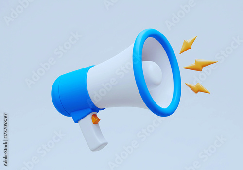 3d minimal promotion anoucement. business marketing concept. business advertisement. megaphones with lightning icon. 3d illustration.