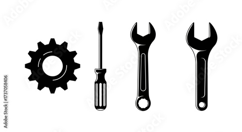 Tools Silhouette Gear, Screwdriver, Wrenches Set for Repair and Maintenance