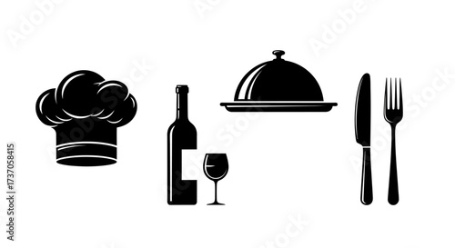 Chef's Hat, Wine, Served Dish, Cutlery Restaurant and Culinary Illustration
