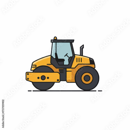 Yellow Steamroller Construction Vehicle Illustration.