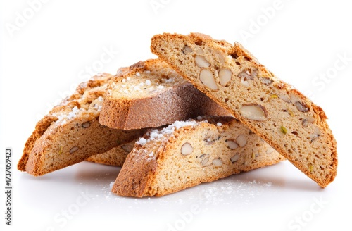 Stack of biscotti slices dusted with powdered sugar
