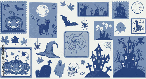 Spooky Halloween vector stamps for scrapbook designs and festive invitations